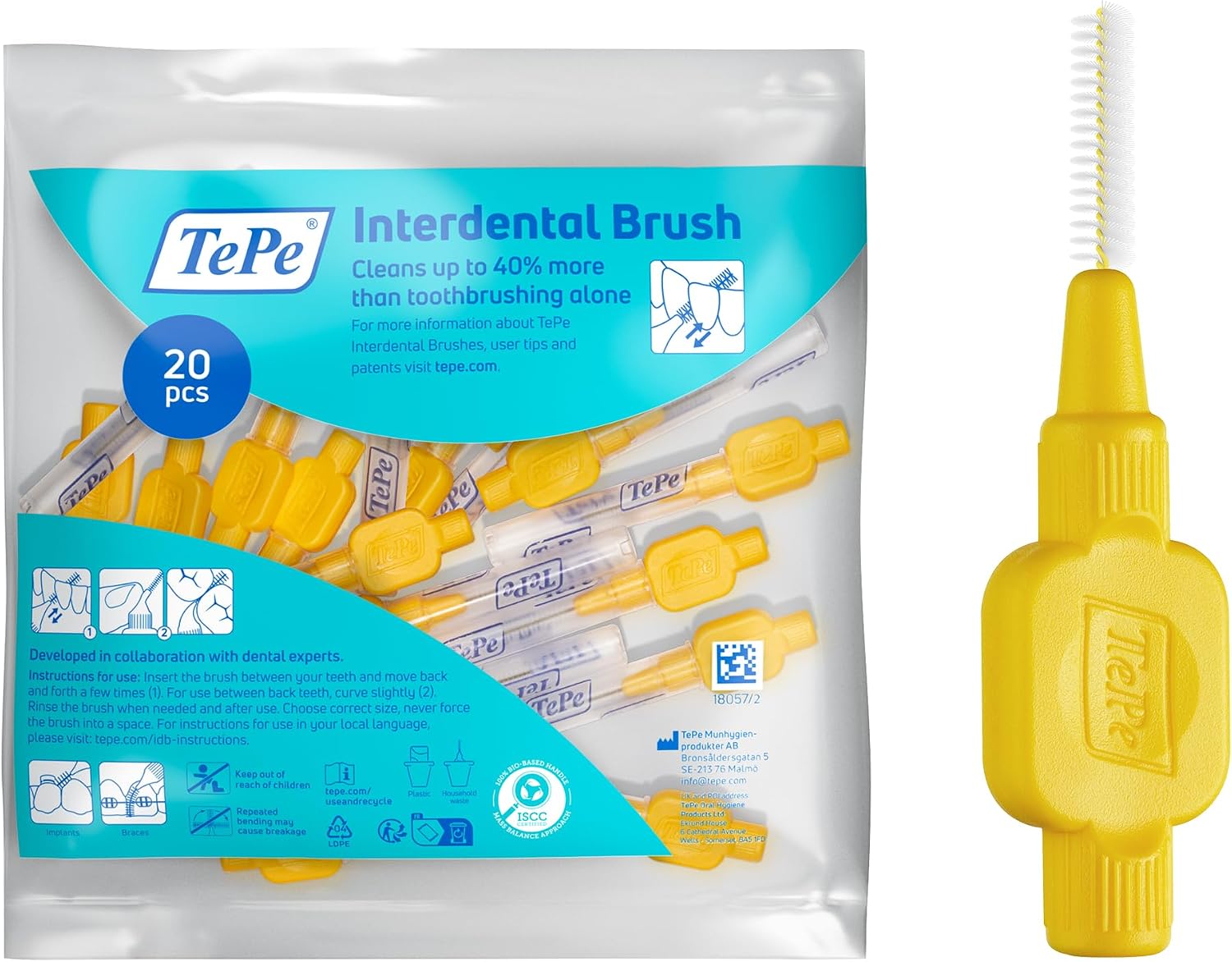 Brossettes Interdentaires TePe Originales, Jaune 0.7mm/ISO 4, 8pcs