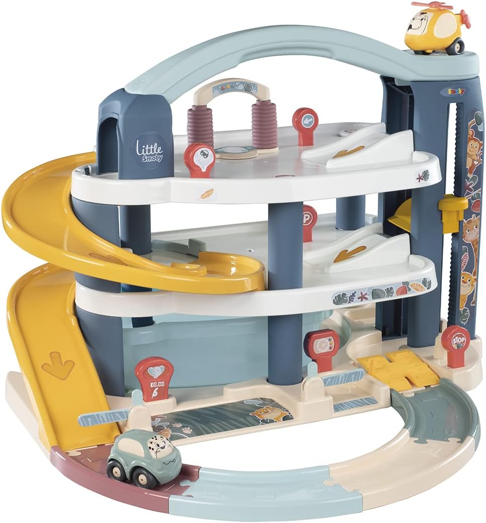 Smoby Little Grand Garage - 3 Niveaux - Voiture et Hélicoptère Inclus - Méga