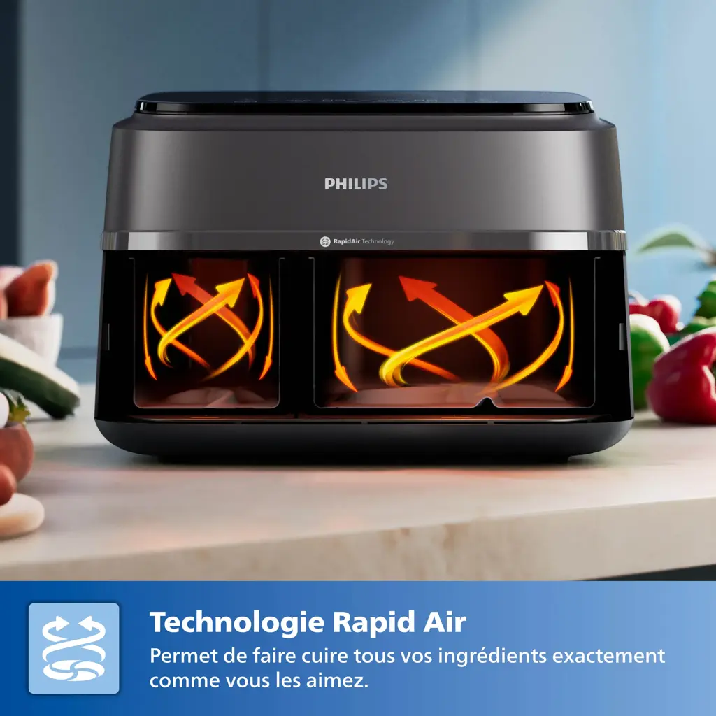 Air fryer Philips NA352/00 avec ses deux paniers de cuisson