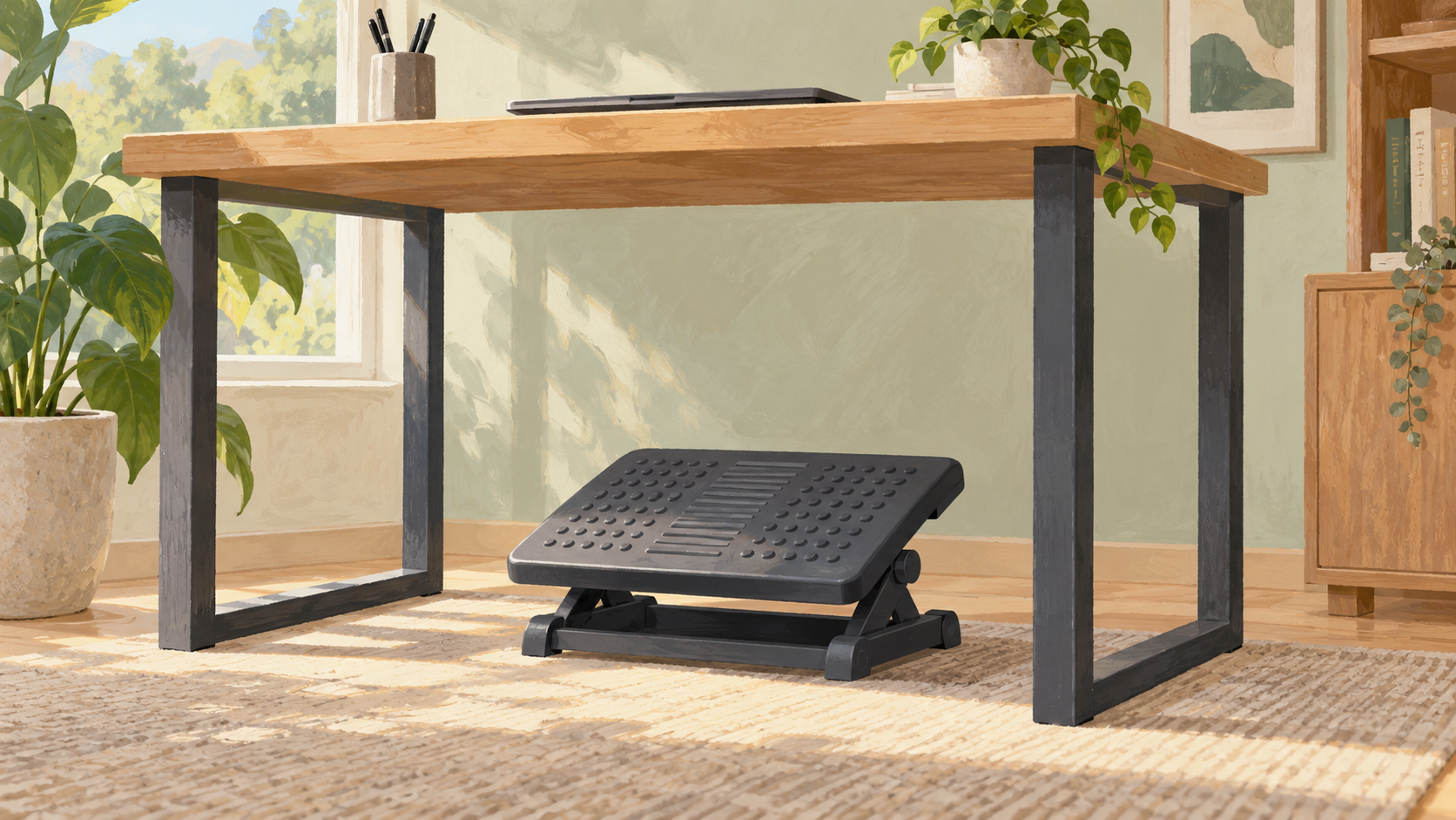 Illustration d’un repose-pieds placé sous un bureau